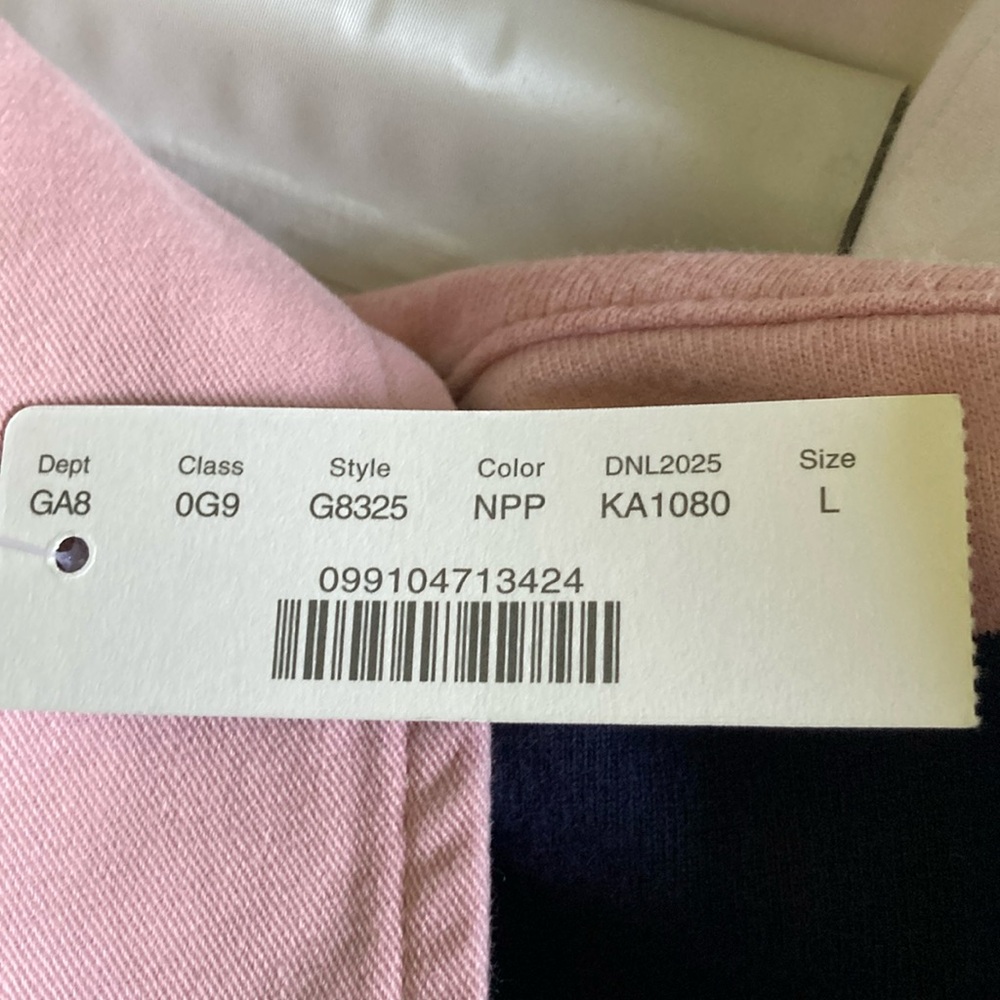 J Crew 1984 Rugby Shirt Navy and Pink Stripe Long Sleeve Womens size Large